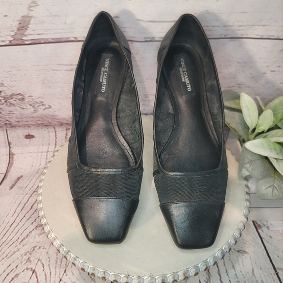 Vince Camuto Mirea Womens Square Toe Black  Leather Mesh Ballet Flats Size 9M/40 - Picture 9 of 16